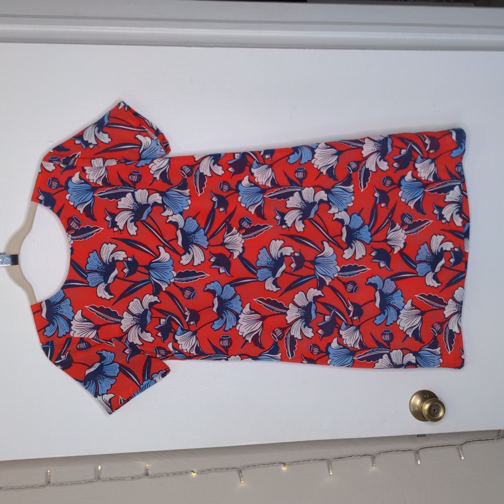 J. Crew floral red white blue short sleeve gallery shift dress size 4 USA
